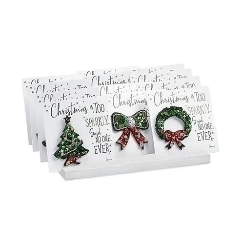 Rhinestone & Sequins Christmas Wreath Pin