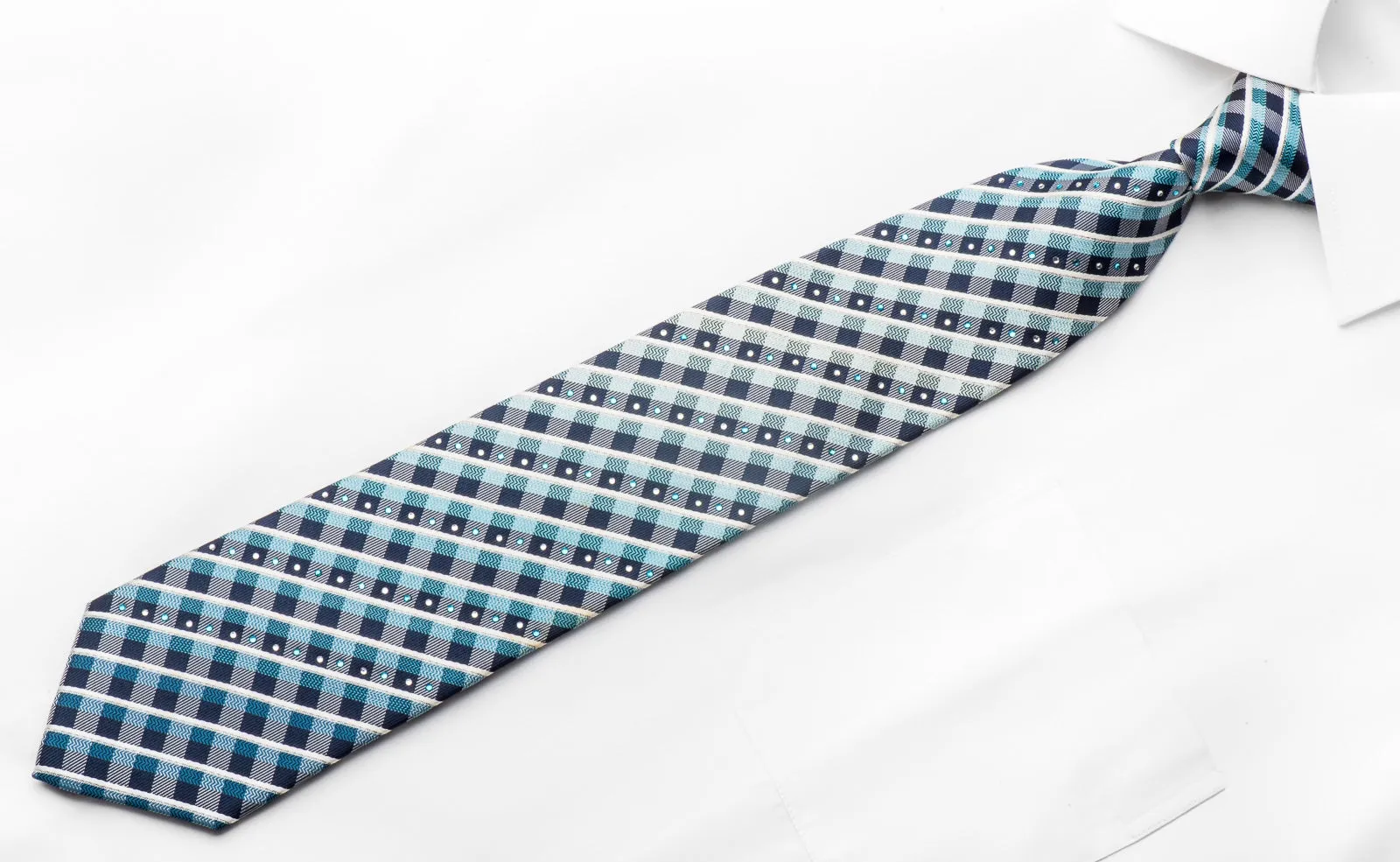 Rogatis Men's Rhinestone Silk Tie Blue Plaids With Silver Sparkles