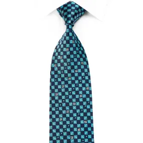 Rogers Dail Men's Crystal Silk Necktie Turquoise Teal Checkered With Sparkles