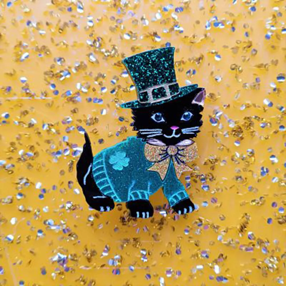 Saint Patrick's Kitty Brooch by Cherryloco