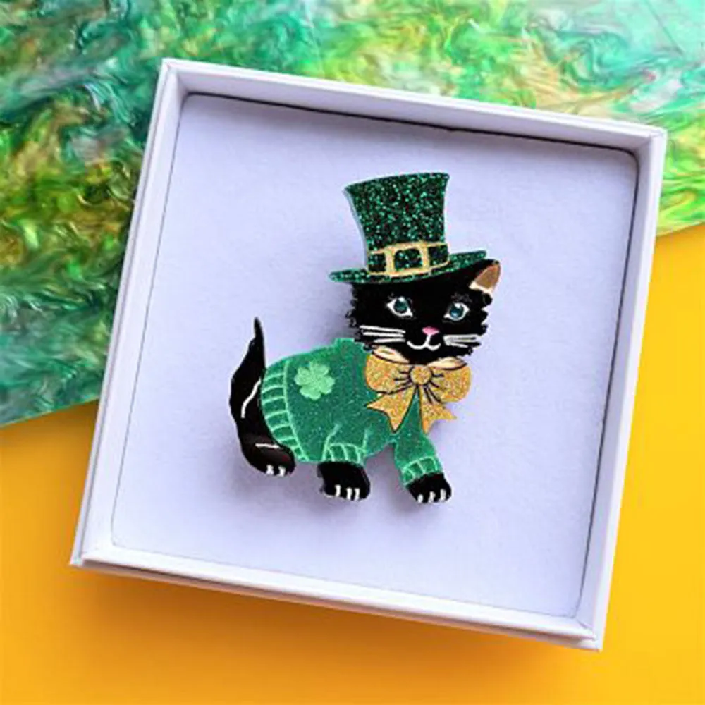 Saint Patrick's Kitty Brooch by Cherryloco