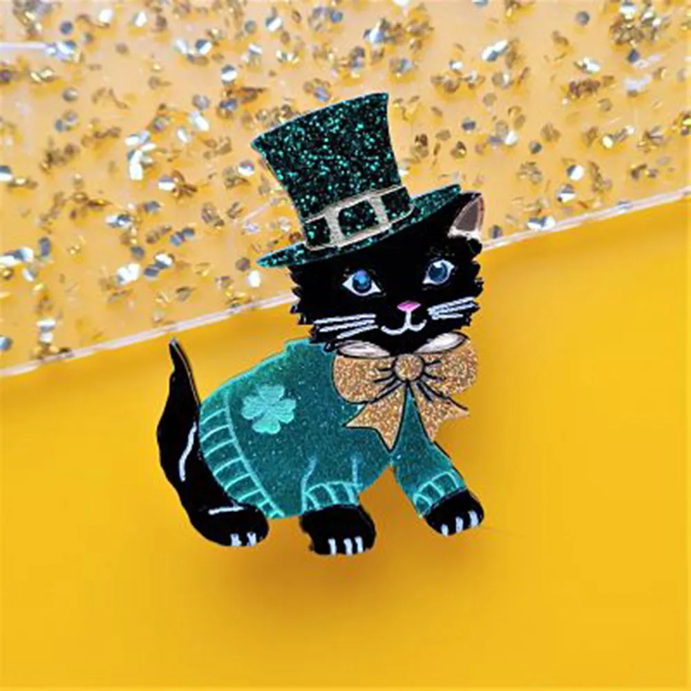 Saint Patrick's Kitty Brooch by Cherryloco