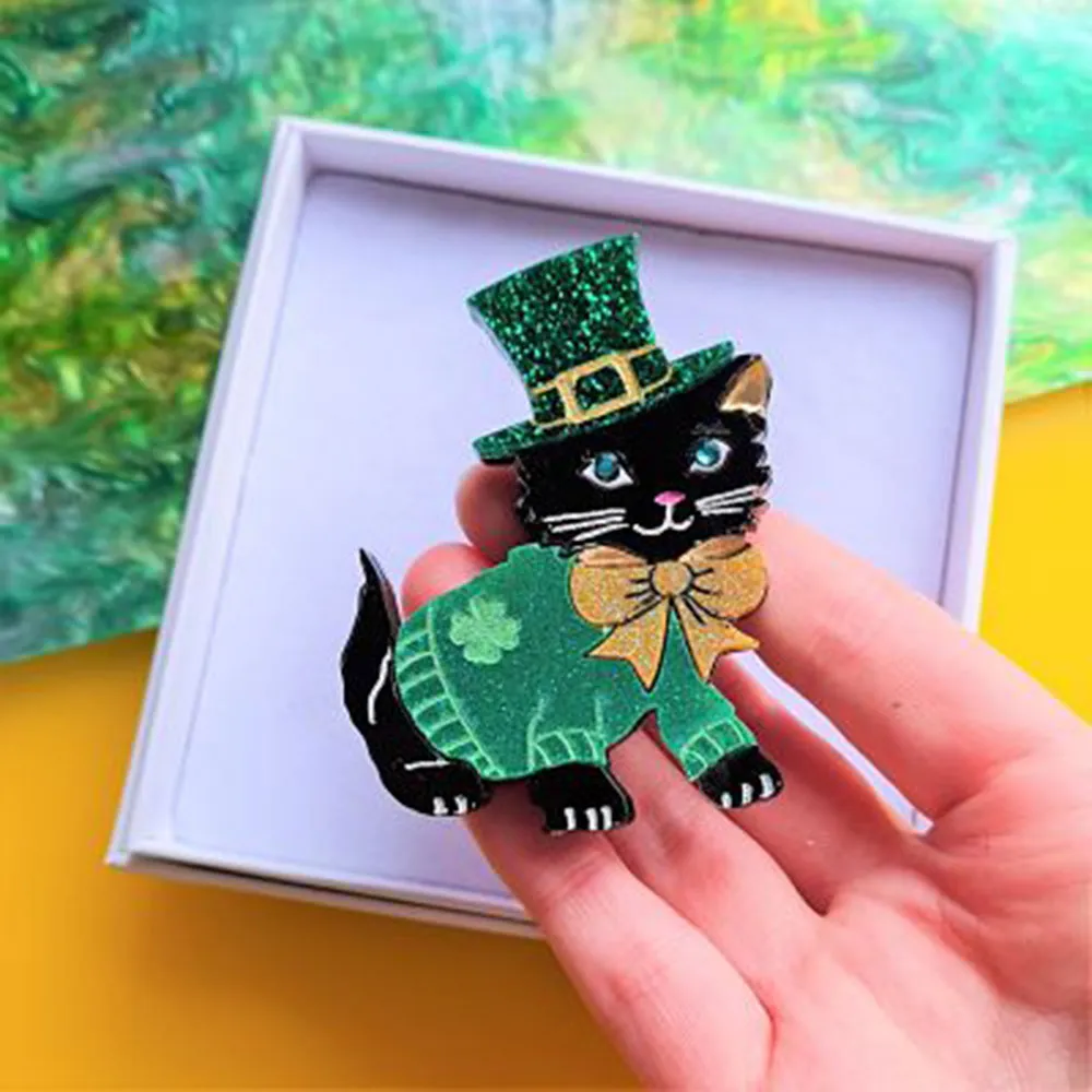 Saint Patrick's Kitty Brooch by Cherryloco