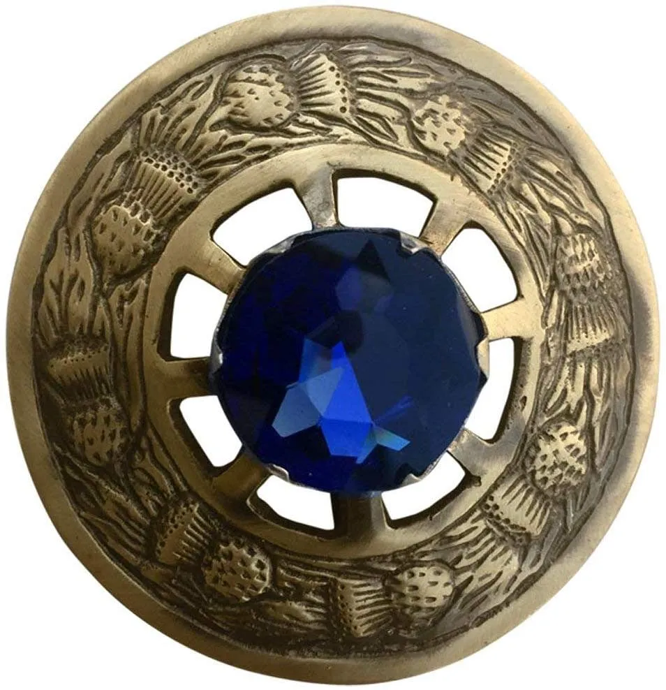 Scottish Highland Kilt Fly Plaid Brooch Thistle Design Antique Finish 3"