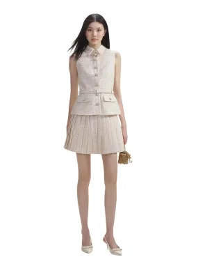 SELF-PORTRAIT - Cream Metallic Boucle Tailored Mini Dress