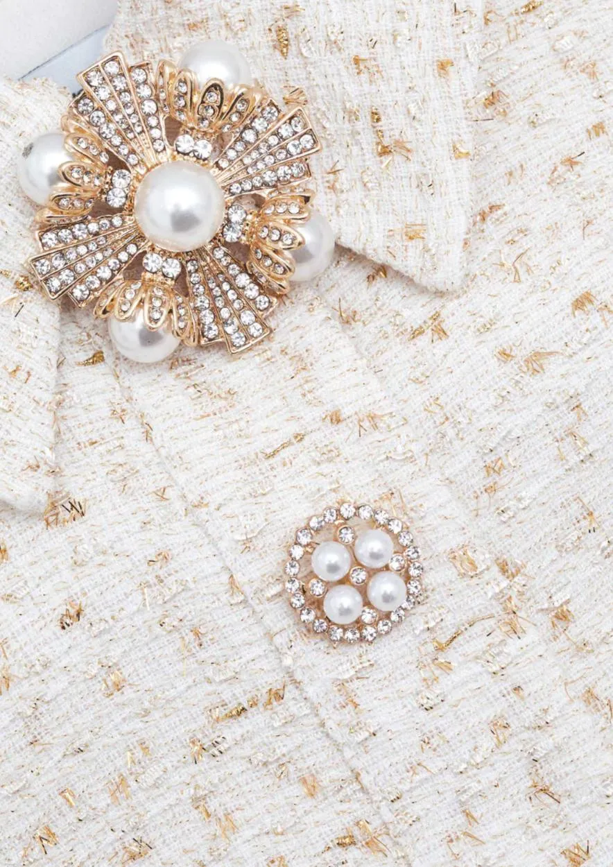 SELF-PORTRAIT - Cream Metallic Boucle Tailored Mini Dress
