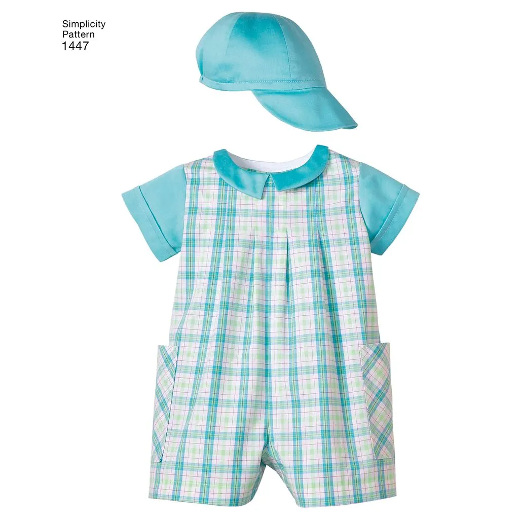 Simplicity Pattern 1447 Babies' Romper, Dress, Top, Panties and Hats