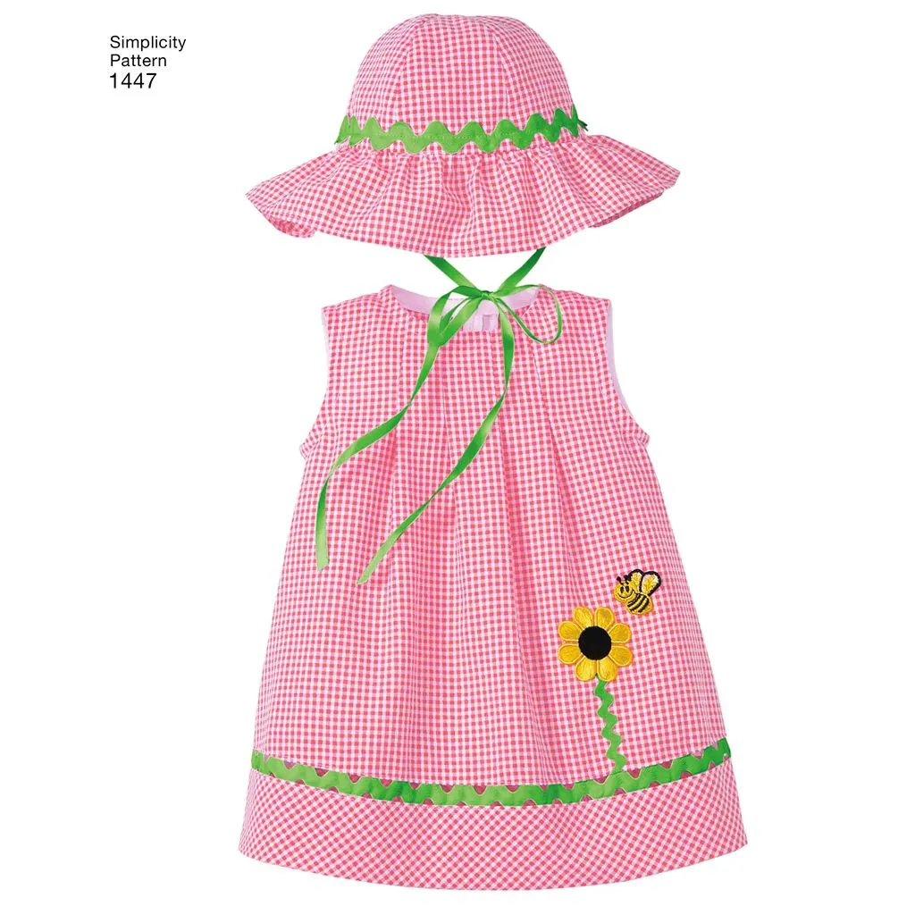 Simplicity Pattern 1447 Babies' Romper, Dress, Top, Panties and Hats