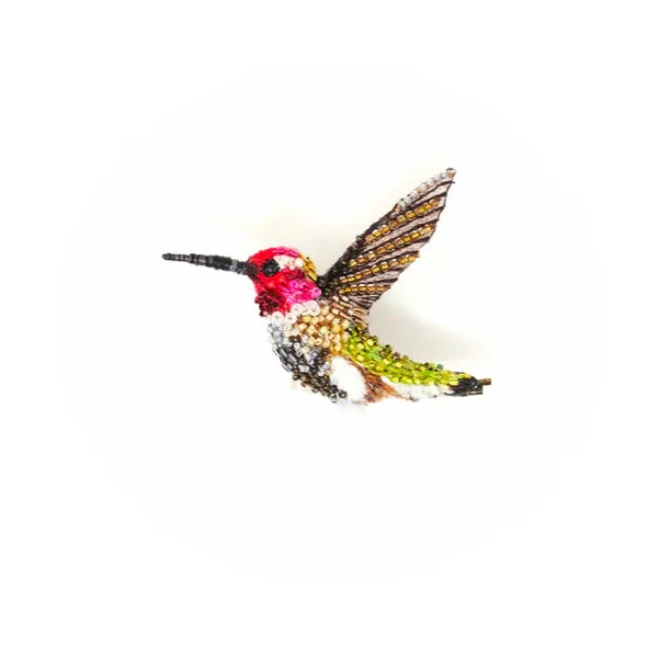 Sparkling Hummingbird Hand-Embroidered Brooch Pin