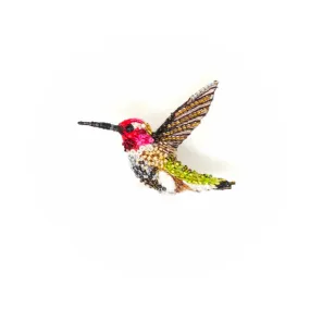 Sparkling Hummingbird Hand-Embroidered Brooch Pin