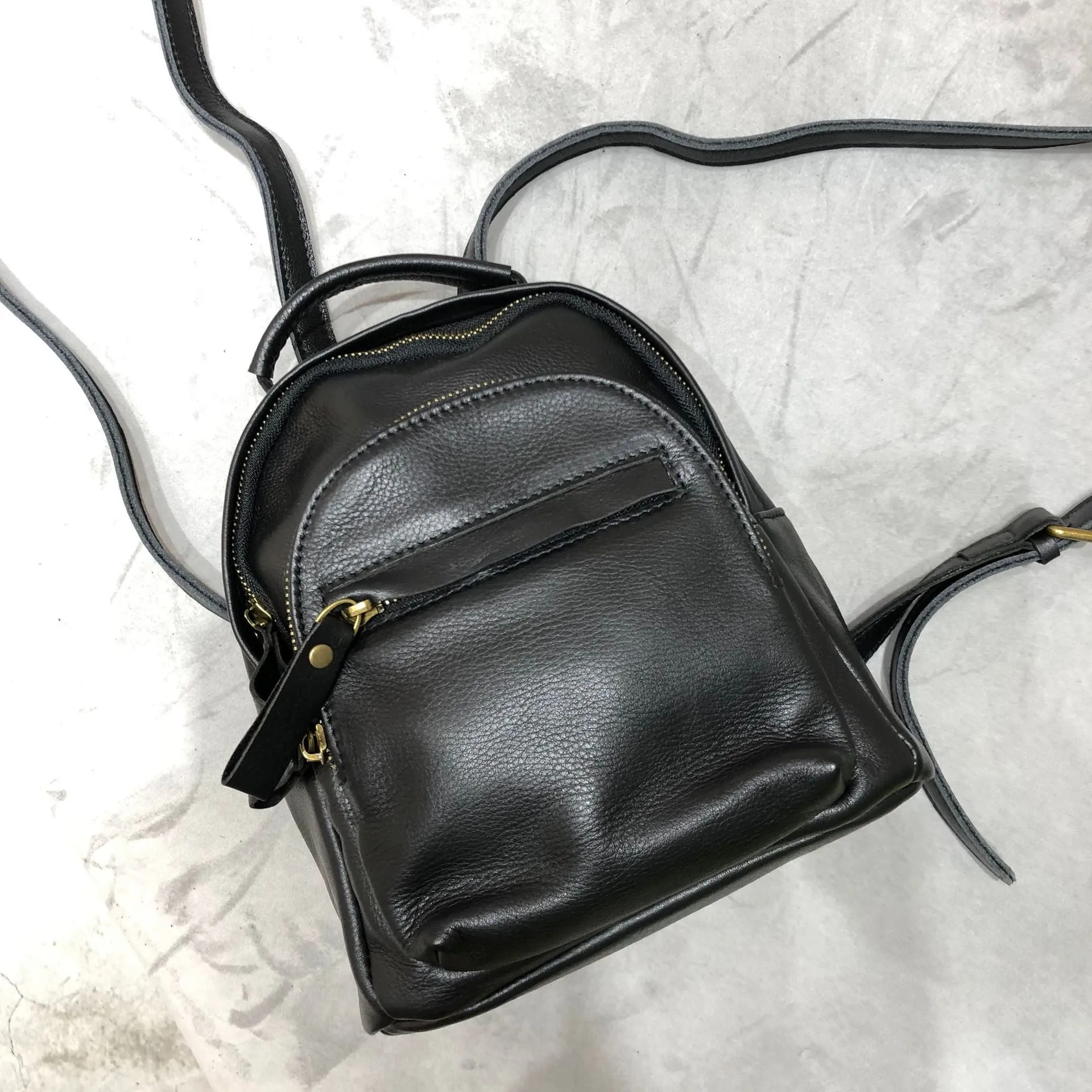 Stylish Ladies Small Leather Backpack Bag Black Rucksack Puese For Women
