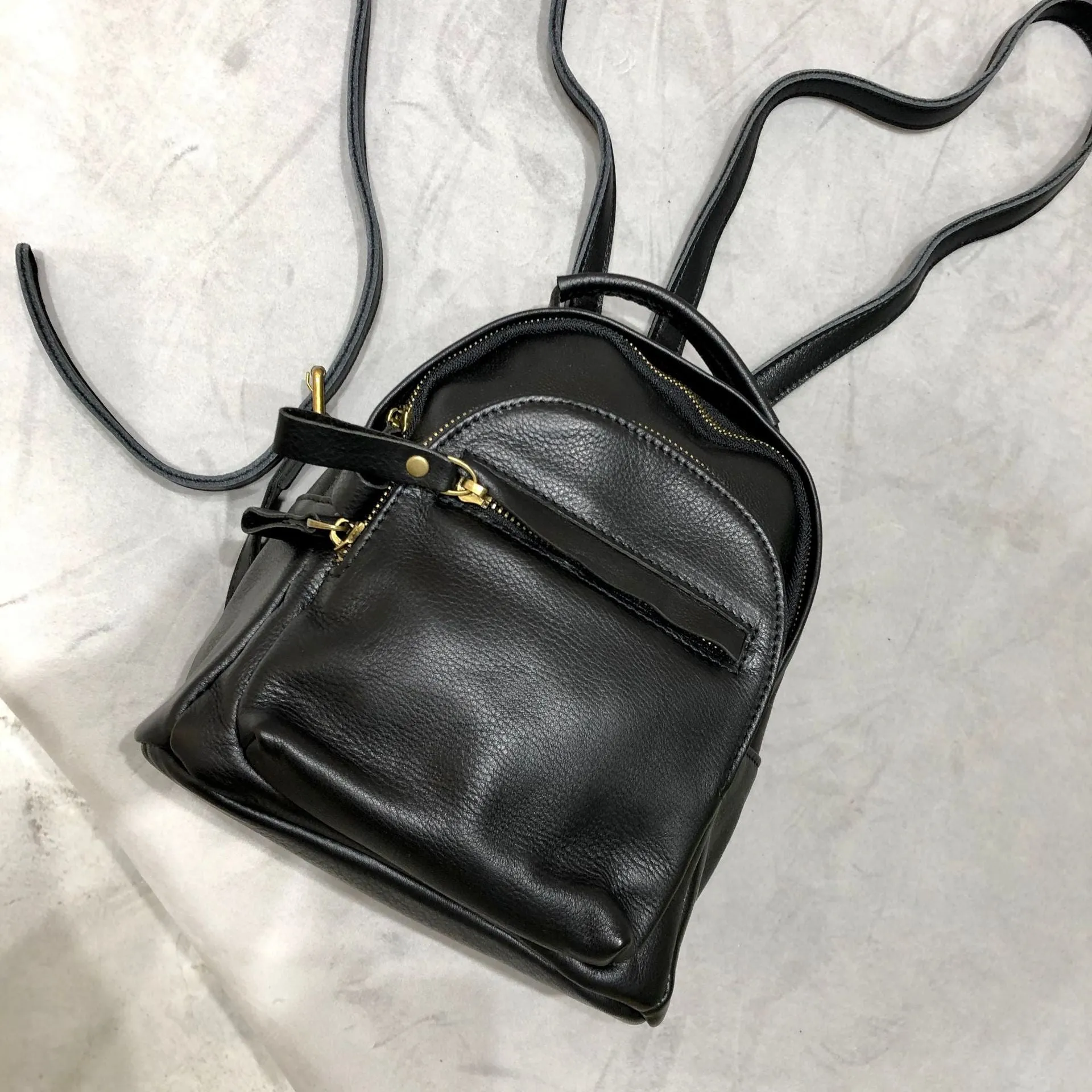 Stylish Ladies Small Leather Backpack Bag Black Rucksack Puese For Women