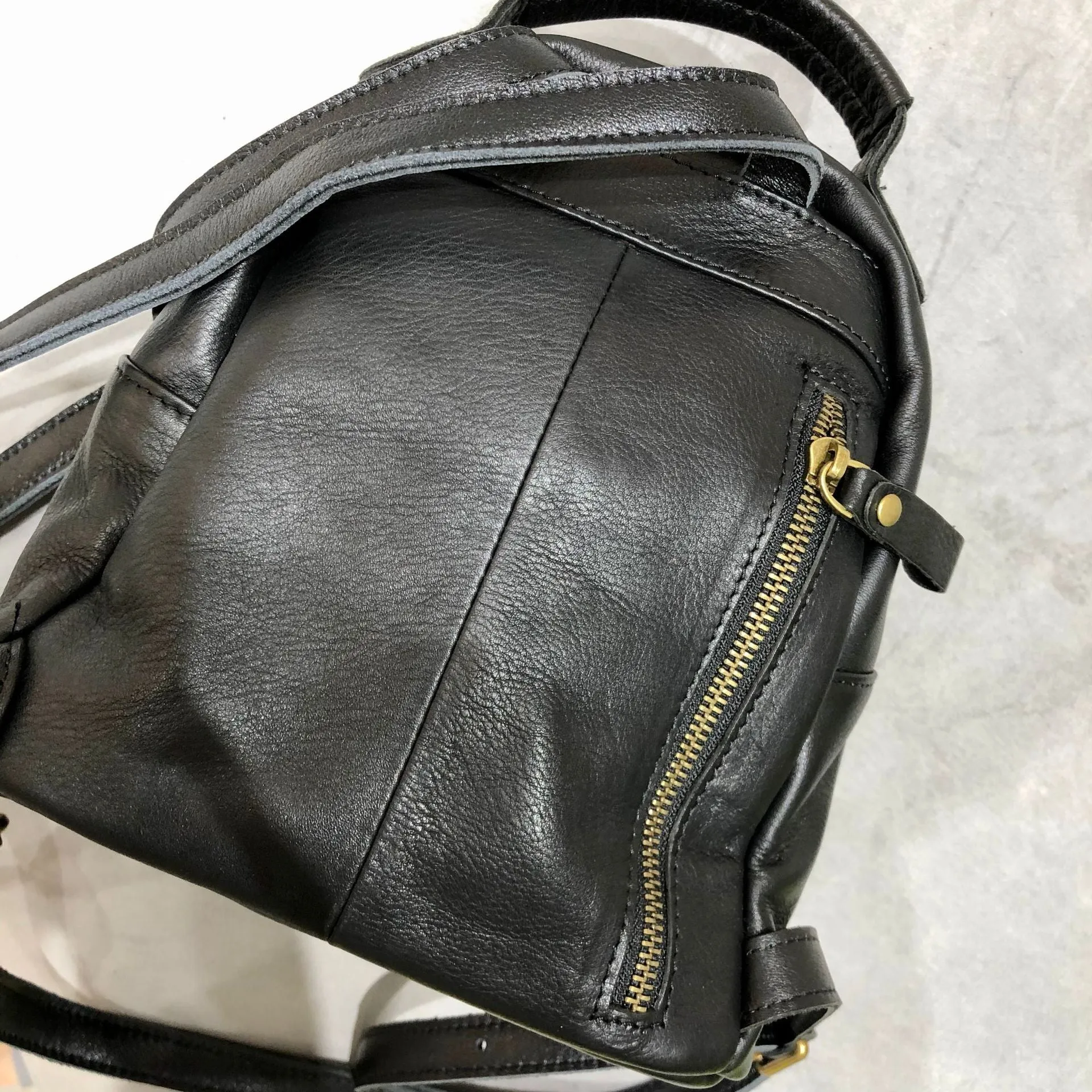 Stylish Ladies Small Leather Backpack Bag Black Rucksack Puese For Women
