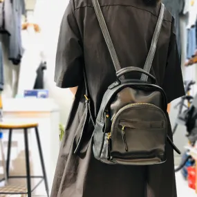 Stylish Ladies Small Leather Backpack Bag Black Rucksack Puese For Women