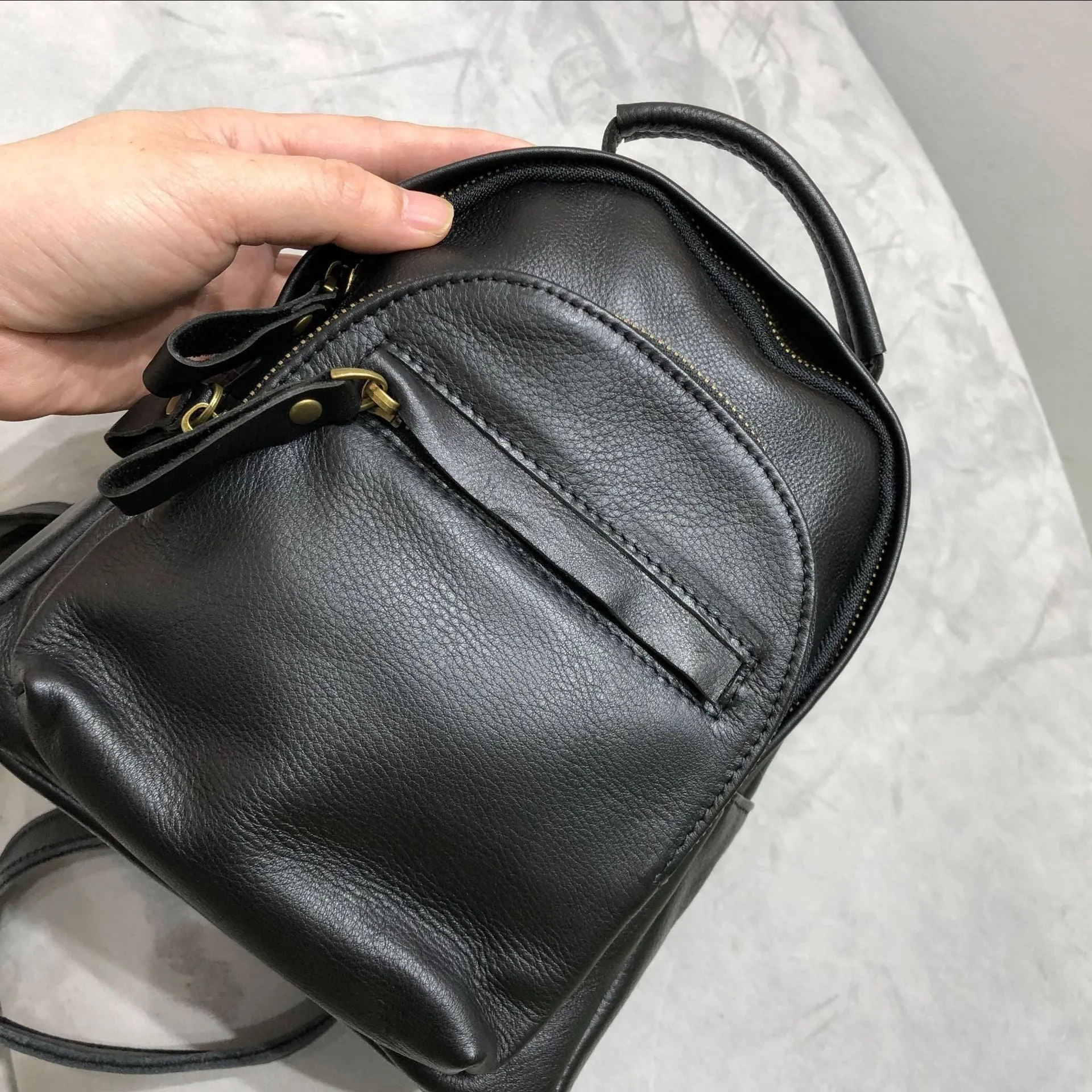 Stylish Ladies Small Leather Backpack Bag Black Rucksack Puese For Women