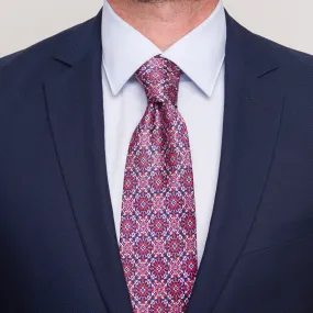 The Cathedral of Taormina Pink Red Blue Silk Duchesse Tie