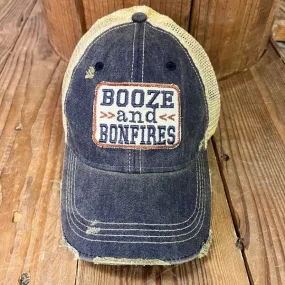 The Goat Stock Booze & Bonfires Vintage Distressed Adjustable Snapback Hat