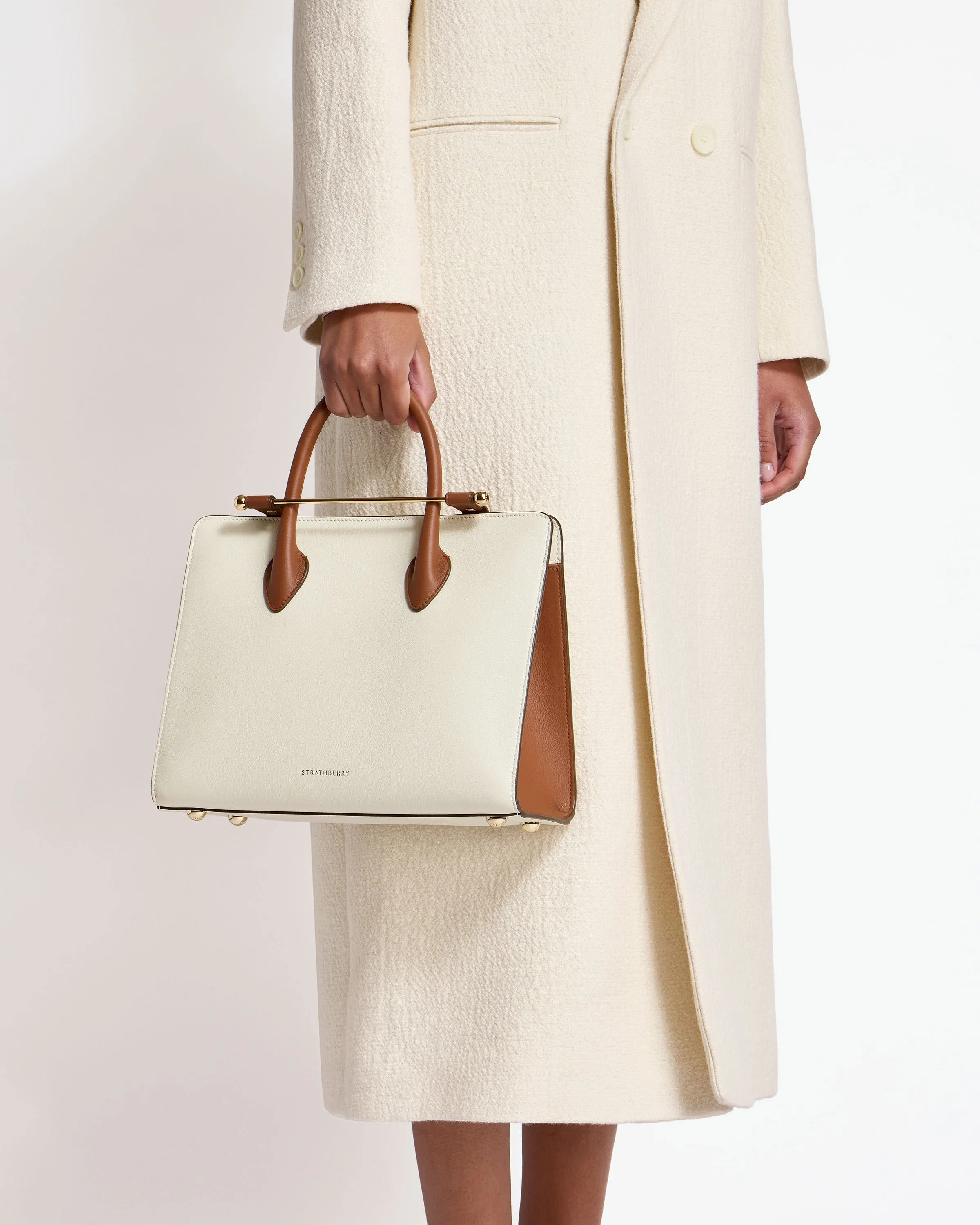 The Strathberry Midi Tote - Vanilla/Chestnut