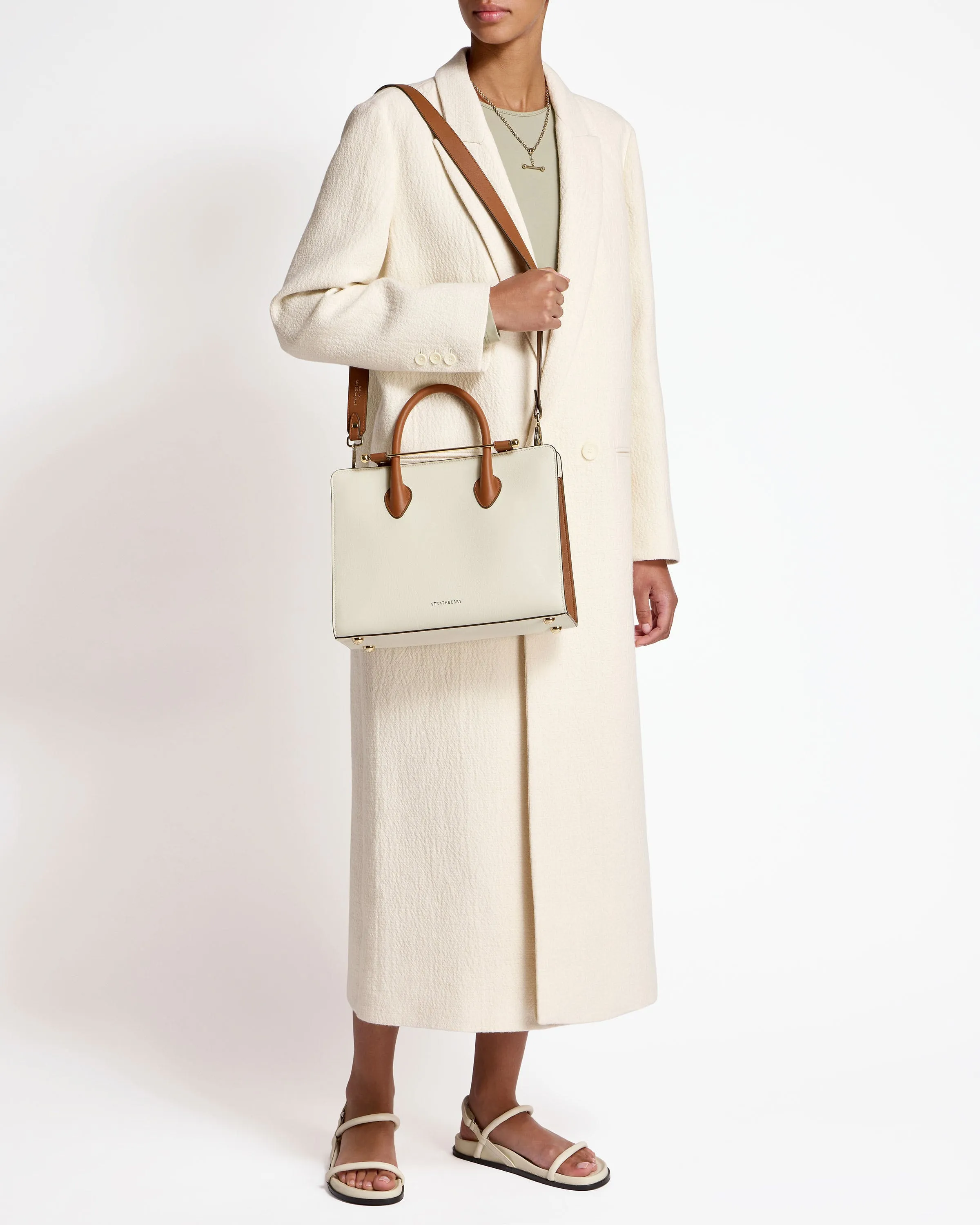 The Strathberry Midi Tote - Vanilla/Chestnut