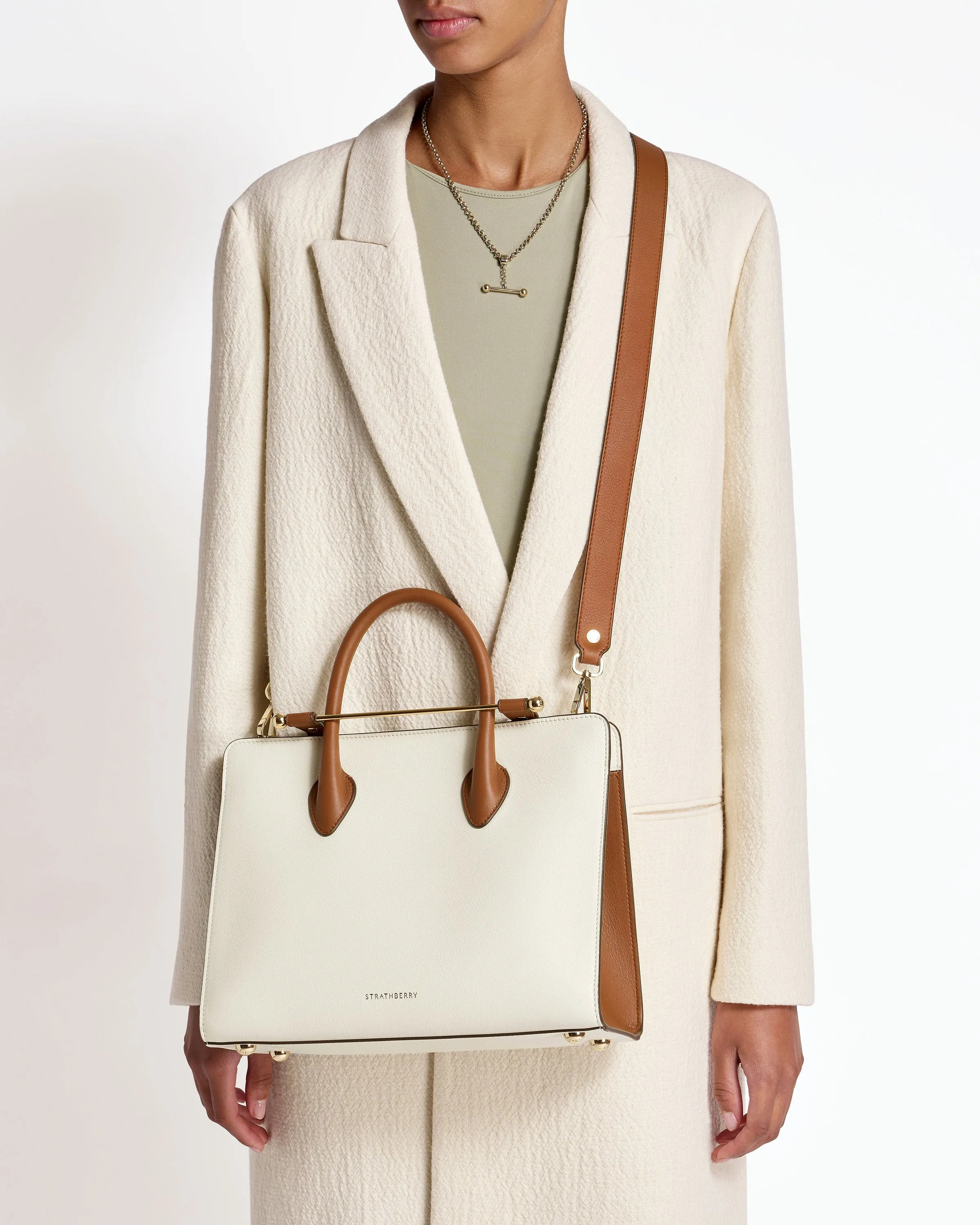 The Strathberry Midi Tote - Vanilla/Chestnut