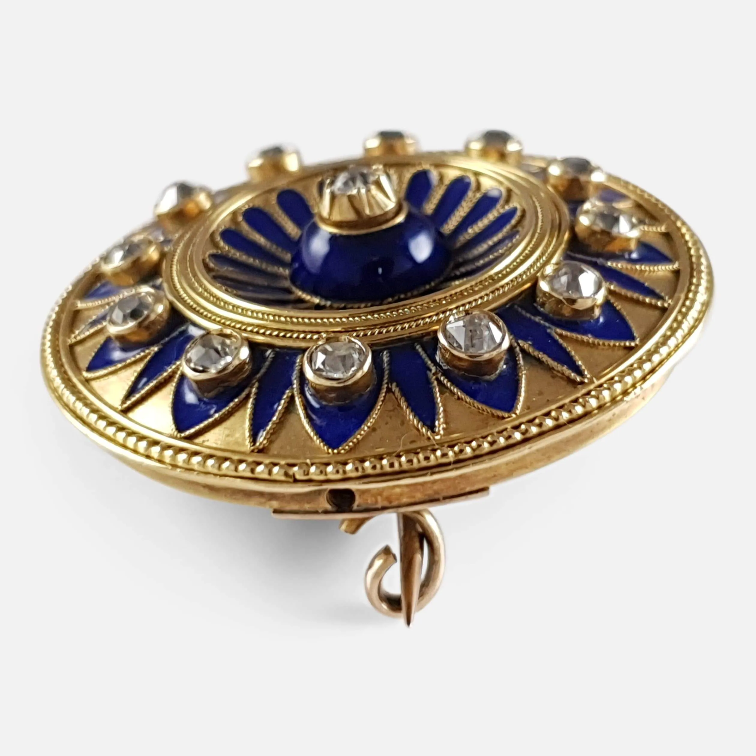 Victorian Diamond and Enamel Target Brooch