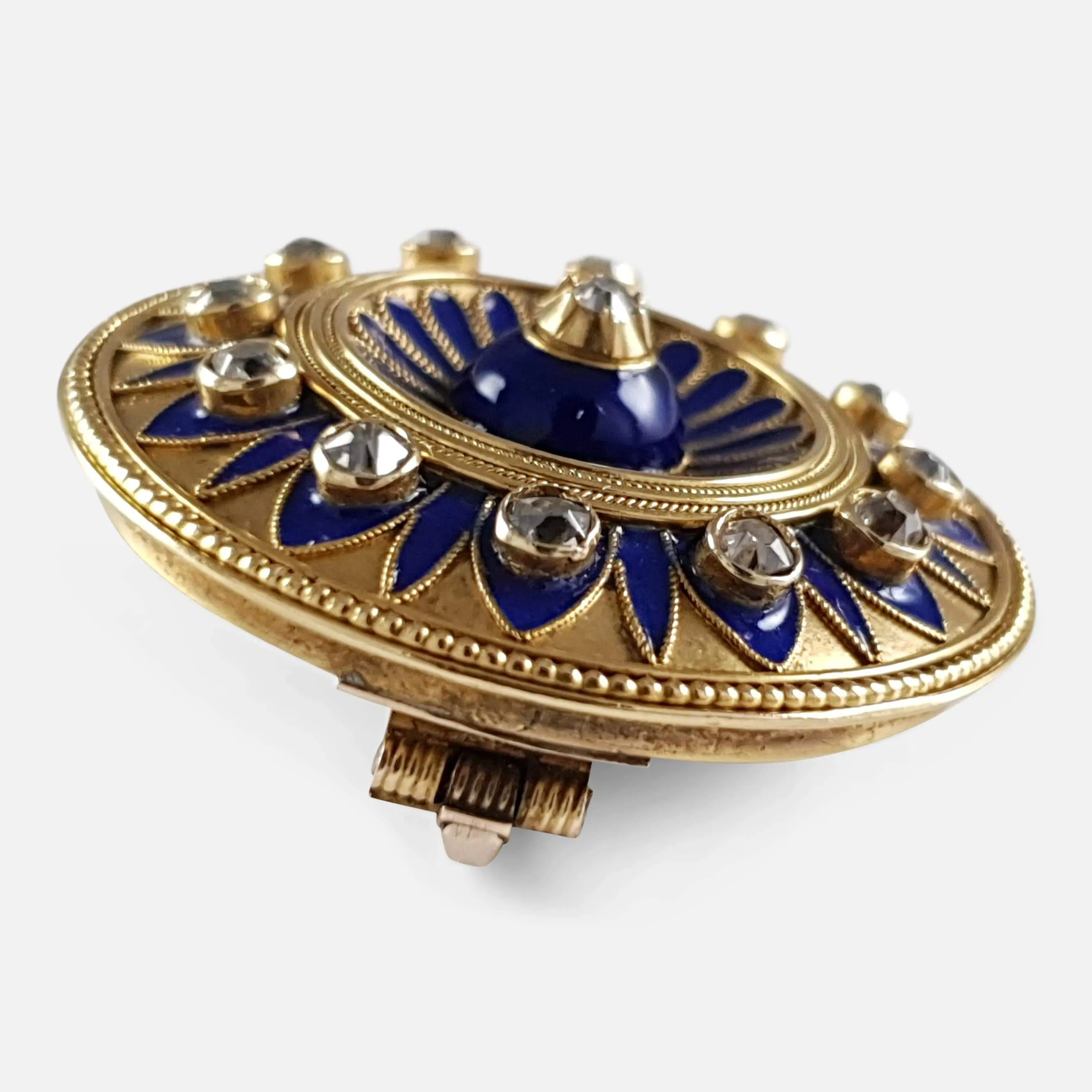 Victorian Diamond and Enamel Target Brooch