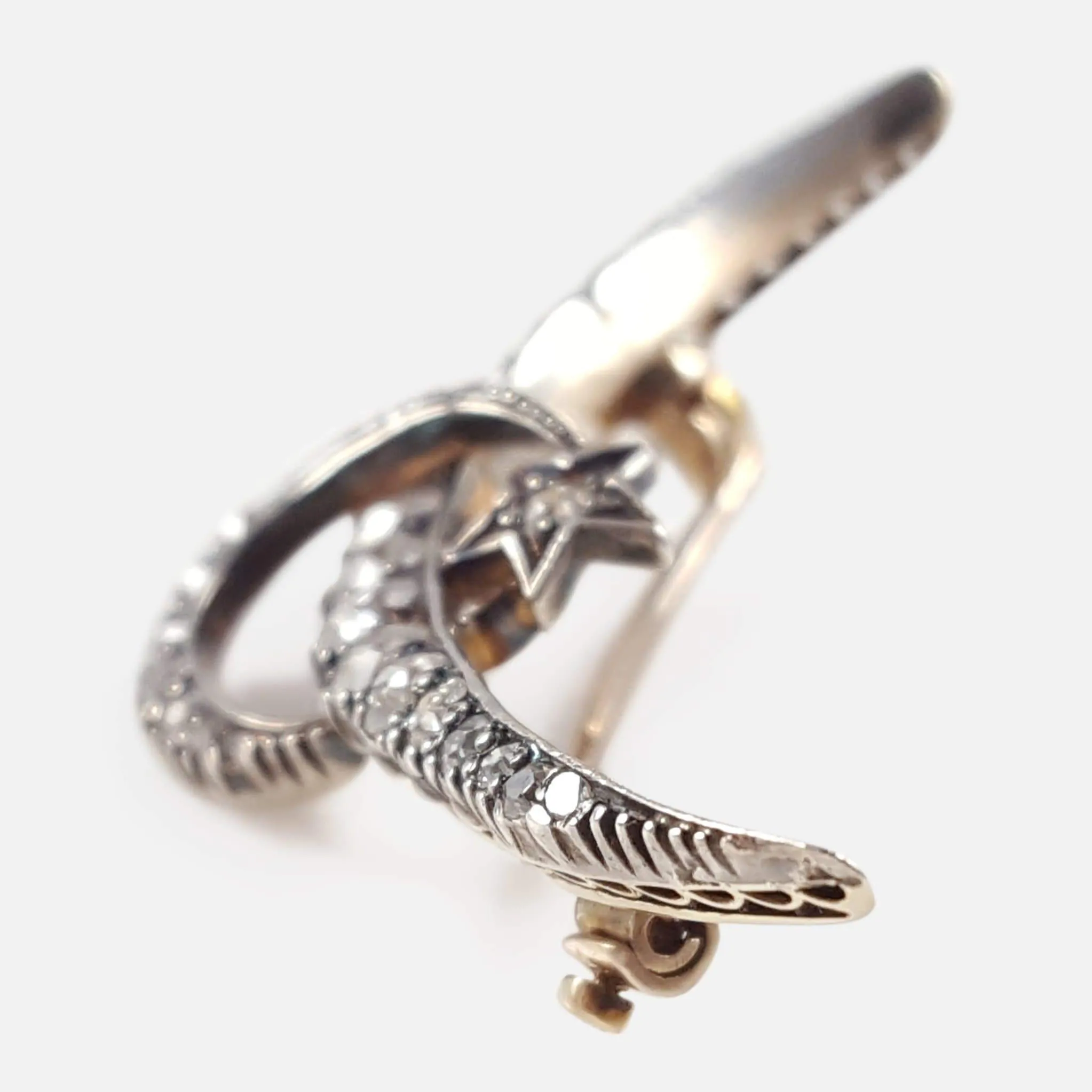 Victorian Diamond Crescent Star Brooch