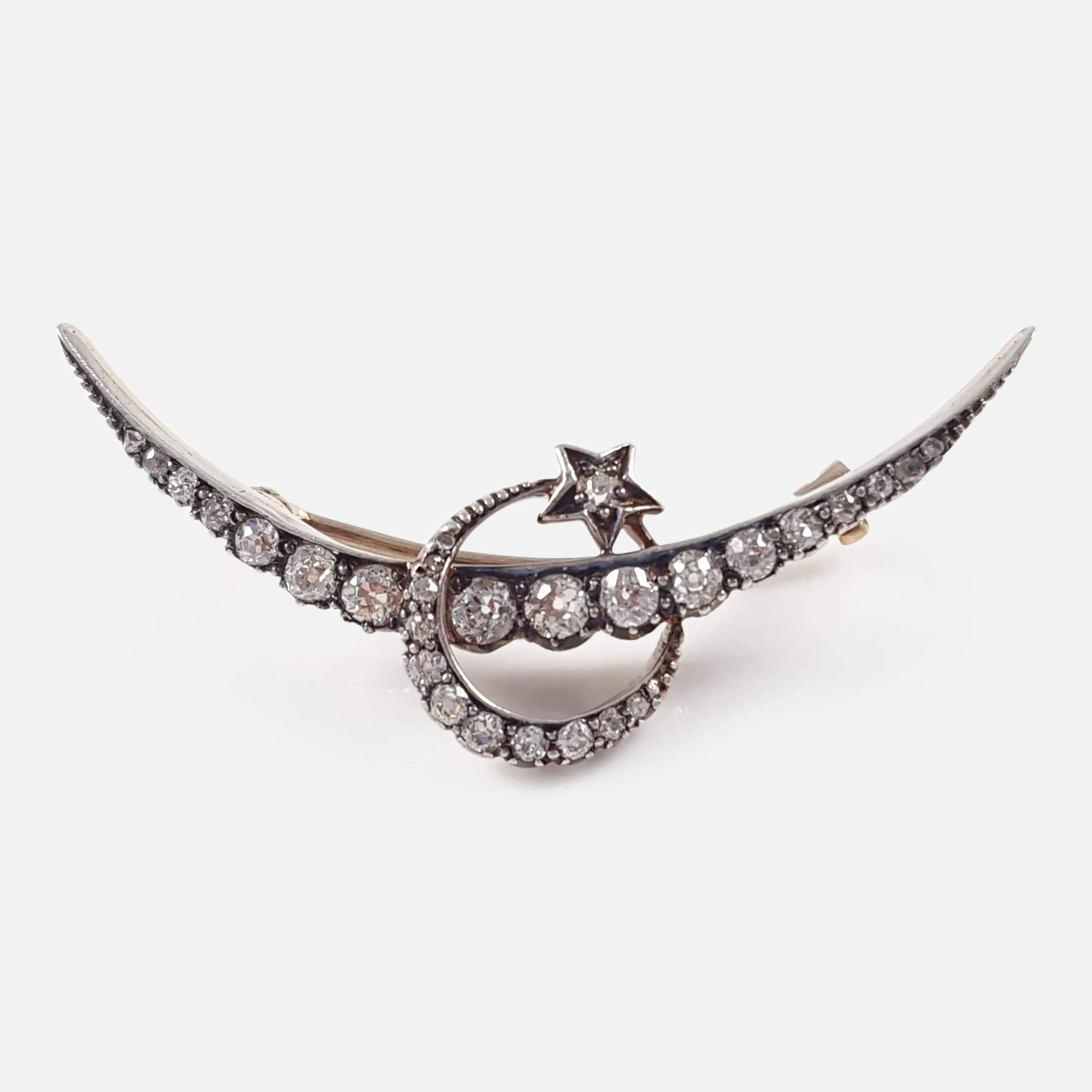 Victorian Diamond Crescent Star Brooch