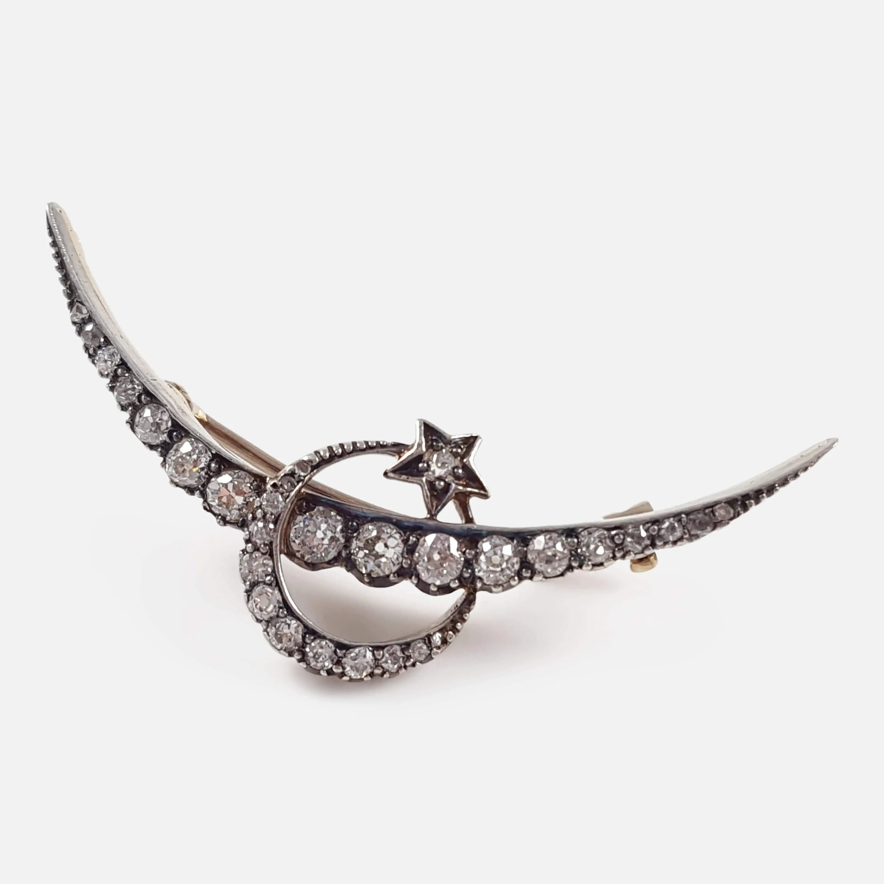 Victorian Diamond Crescent Star Brooch