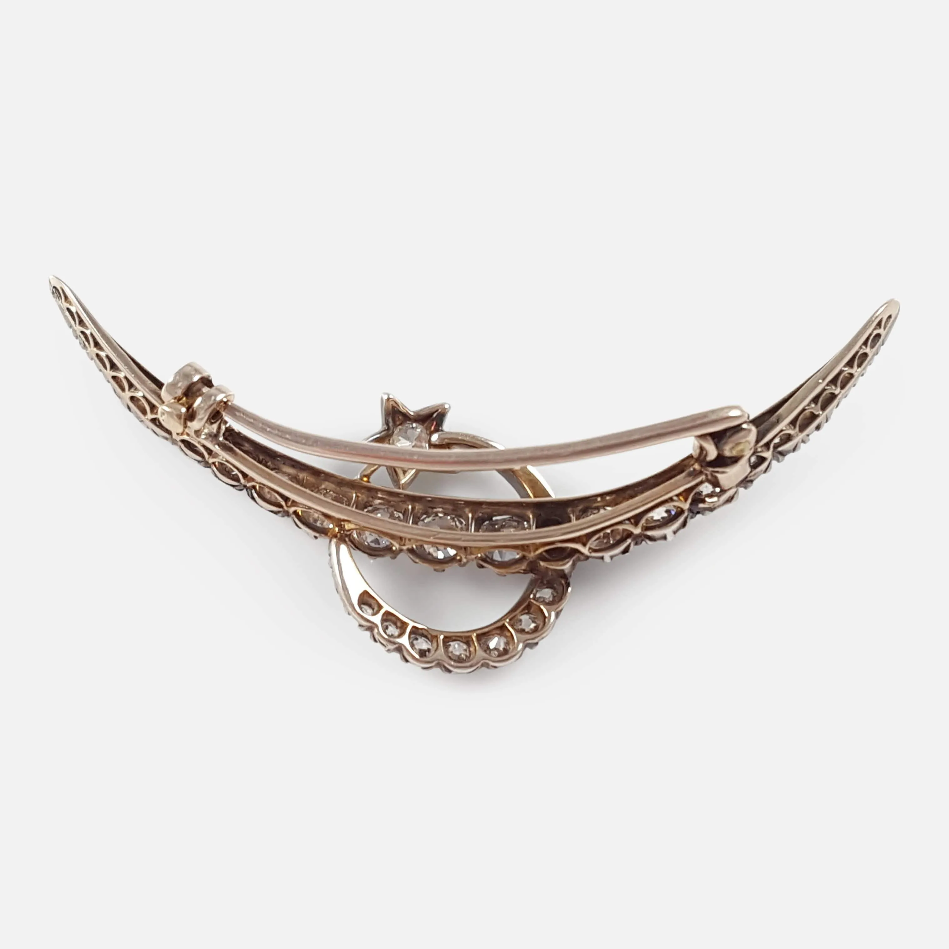 Victorian Diamond Crescent Star Brooch