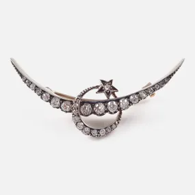 Victorian Diamond Crescent Star Brooch