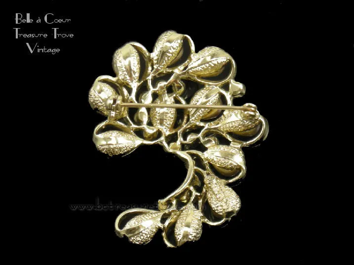 Vintage Sarah Coventry Brooch Faux Pearl Rhinestones Honey Bunch Pin 1950s