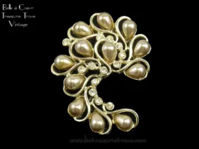 Vintage Sarah Coventry Brooch Faux Pearl Rhinestones Honey Bunch Pin 1950s