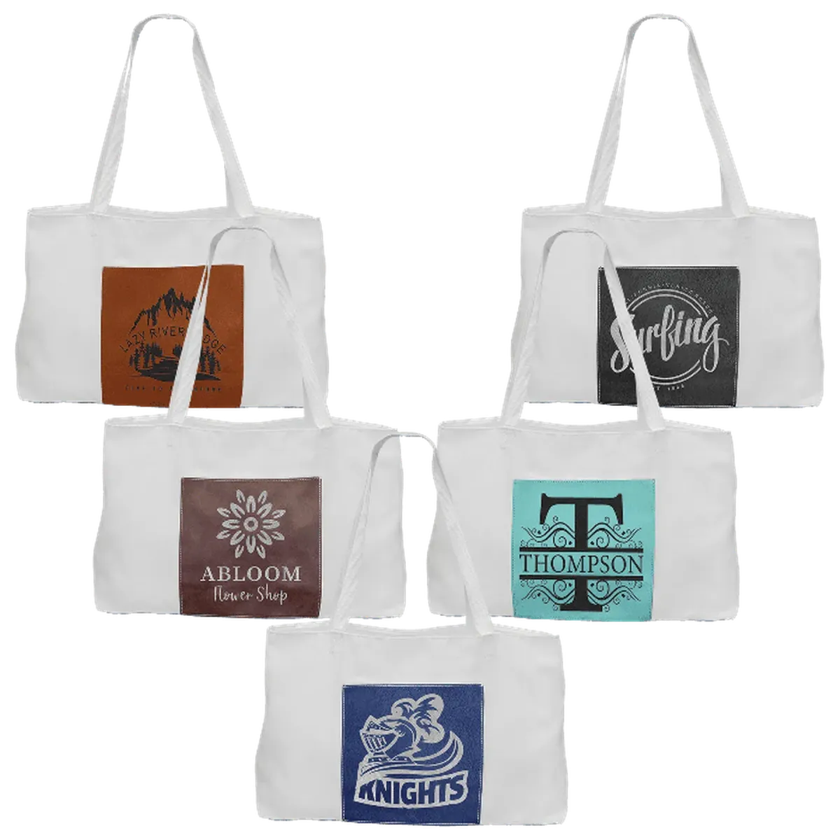 White Canvas Bag with 5" Gusset and Leatherette Trim