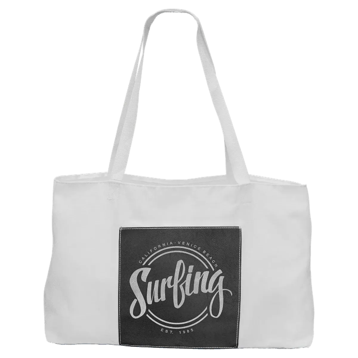 White Canvas Bag with 5" Gusset and Leatherette Trim