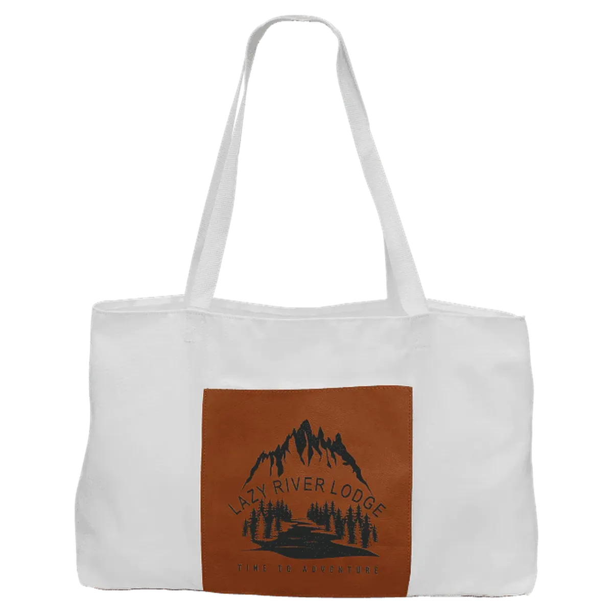White Canvas Bag with 5" Gusset and Leatherette Trim