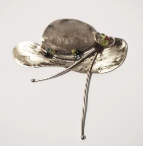 Womens Hat Brass and Pearl Handmade Brooch