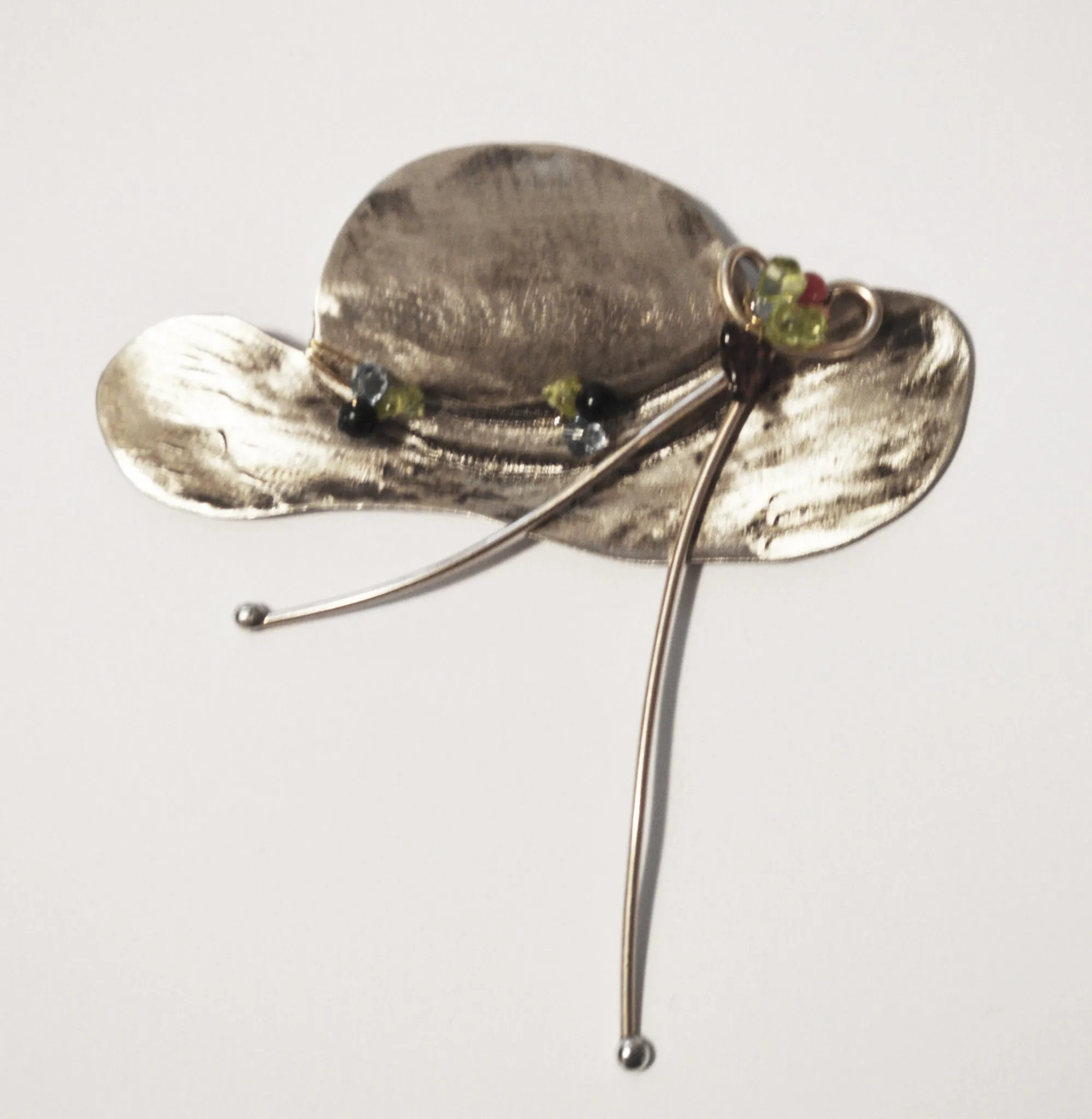Womens Hat Brass and Pearl Handmade Brooch
