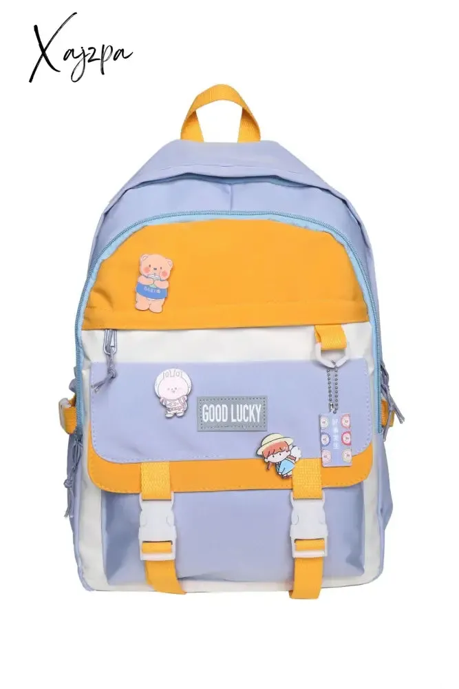 Xajzpa - NEW Korean Style Backpacks Women Travel Bags Cute Bags Candy Color Bag for Teenager Girl Kawaii Waterproof Backpack Pendant