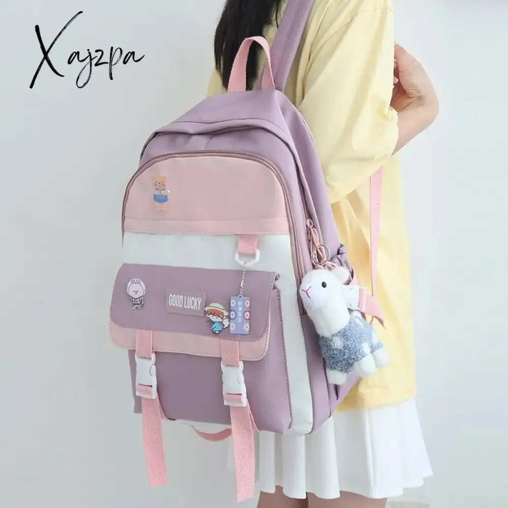 Xajzpa - NEW Korean Style Backpacks Women Travel Bags Cute Bags Candy Color Bag for Teenager Girl Kawaii Waterproof Backpack Pendant