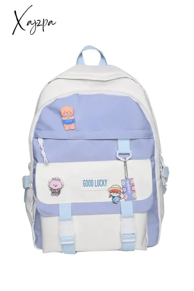 Xajzpa - NEW Korean Style Backpacks Women Travel Bags Cute Bags Candy Color Bag for Teenager Girl Kawaii Waterproof Backpack Pendant