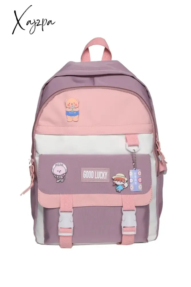 Xajzpa - NEW Korean Style Backpacks Women Travel Bags Cute Bags Candy Color Bag for Teenager Girl Kawaii Waterproof Backpack Pendant