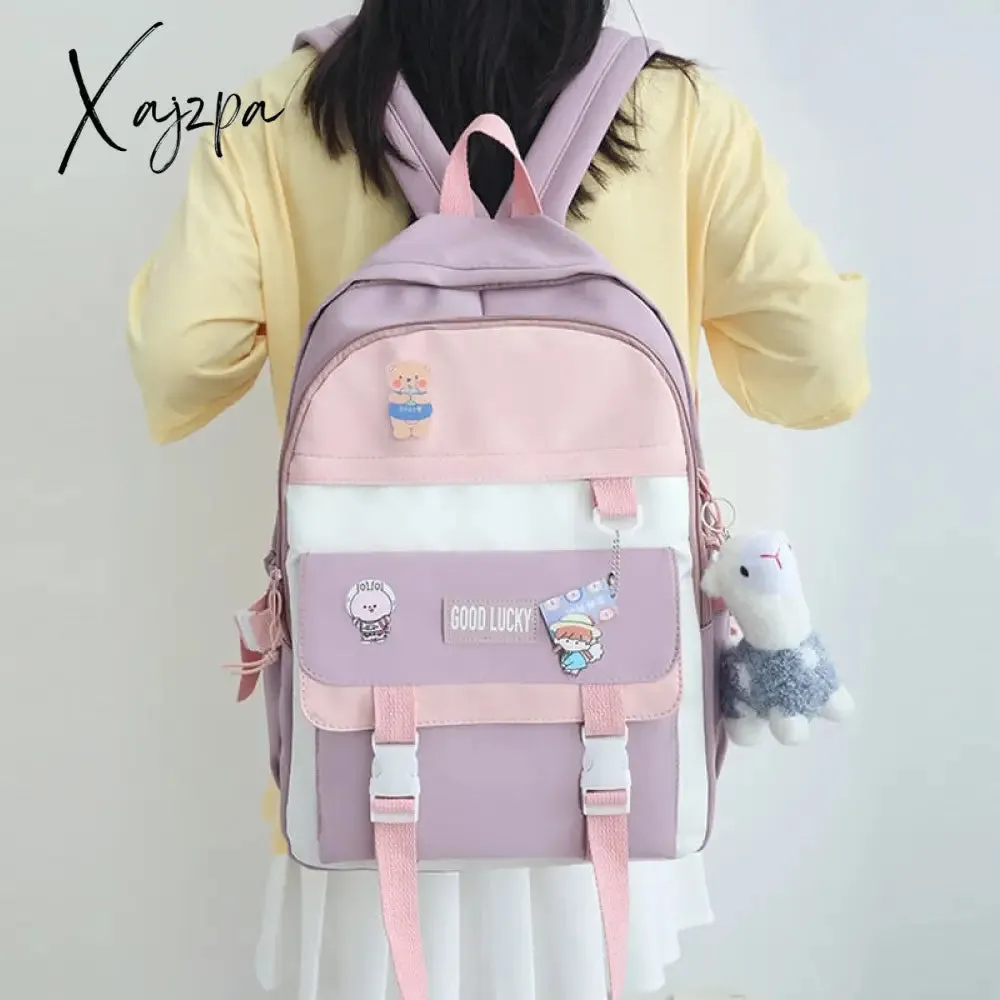 Xajzpa - NEW Korean Style Backpacks Women Travel Bags Cute Bags Candy Color Bag for Teenager Girl Kawaii Waterproof Backpack Pendant
